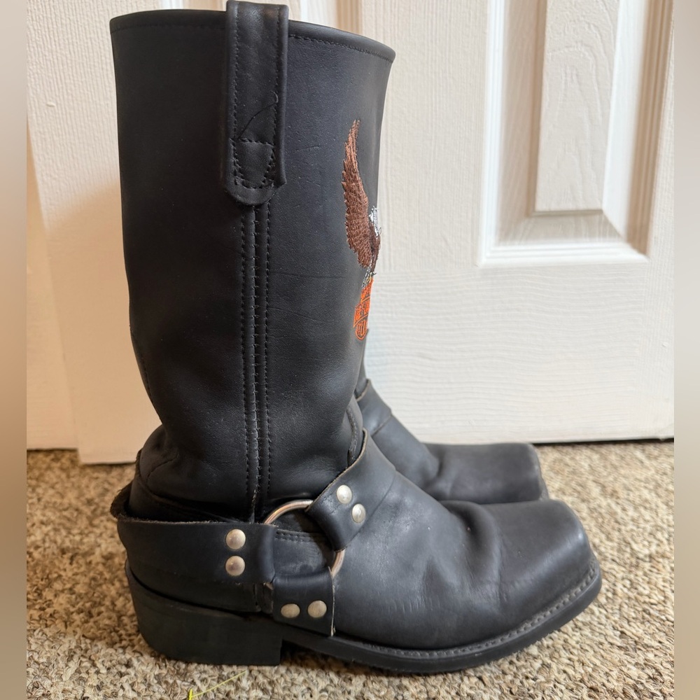 Harley-Davidson Embroidered Eagle Black Leather Men's Boots 8 - Picture 5 of 6